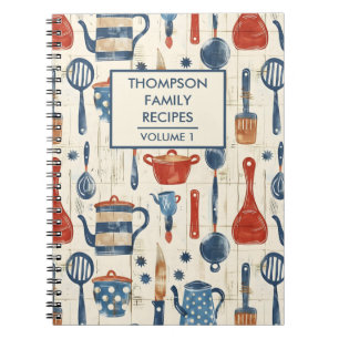 Watercolor Kitchen Tools Personalised Recipe Notebook