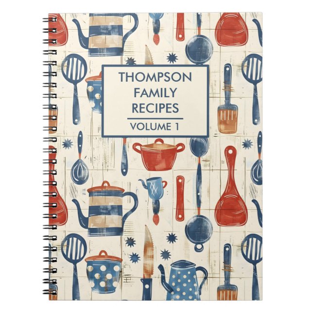 Watercolor Kitchen Tools Personalised Recipe Notebook (Front)