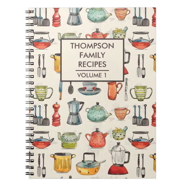 Watercolor kitchen tools Personalised Recipe Notebook (Front)