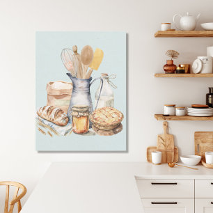 Watercolor Kitchen Utensil Baking Supplies Bread Canvas Print
