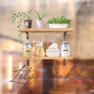 Watercolor Kitchen Utensils and Houseplant Quote Window Cling