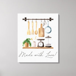 Watercolor Kitchen Utensils Cooking Quote Canvas Print