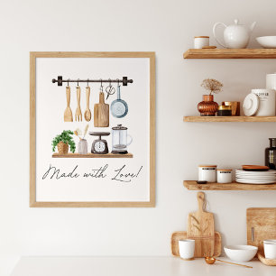 Watercolor Kitchen Utensils Cooking Quote Poster