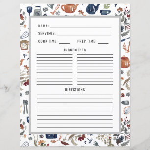 Watercolor Kitchen Utensils   Recipe Binder Page