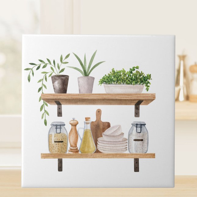 Watercolor Kitchen Utensils Scandinavian Style Tile (Close up)