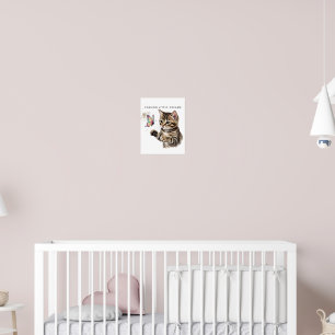 Watercolor Kitten Butterfly Nursery Poster