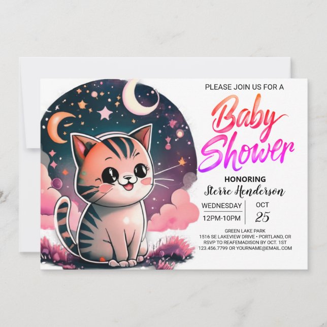 Watercolor Kitten Digital Baby Shower Invitation (Front)