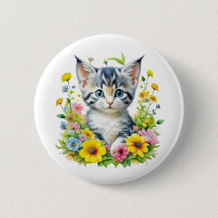 Watercolor Kitten Flowers Christmas 6 Cm Round Badge