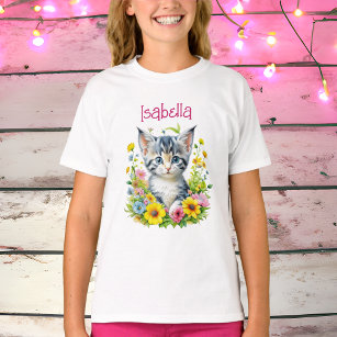 Watercolor Kitten Flowers Personalised T-Shirt