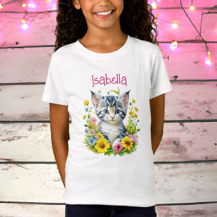 Watercolor Kitten Flowers Personalised T-Shirt
