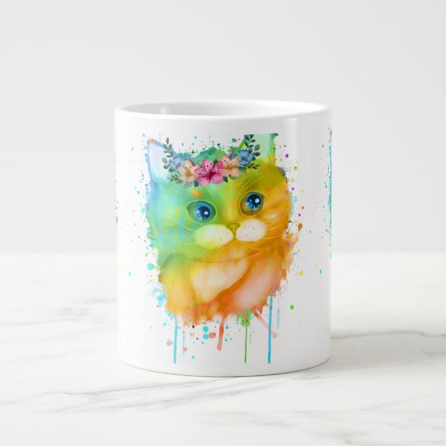 Watercolor Kitten Large Coffee Mug (Front)