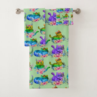 Watercolor kitten pattern ,kitten owner bath towel set