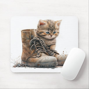 Watercolor Kitten With Old Shoes Mouse Mat