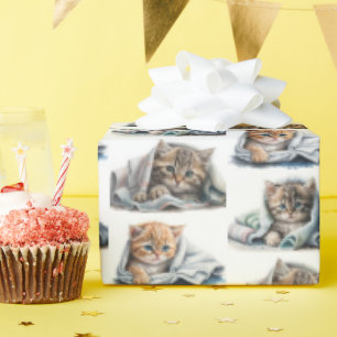 Watercolor Kittens In Blankets Wrapping Paper