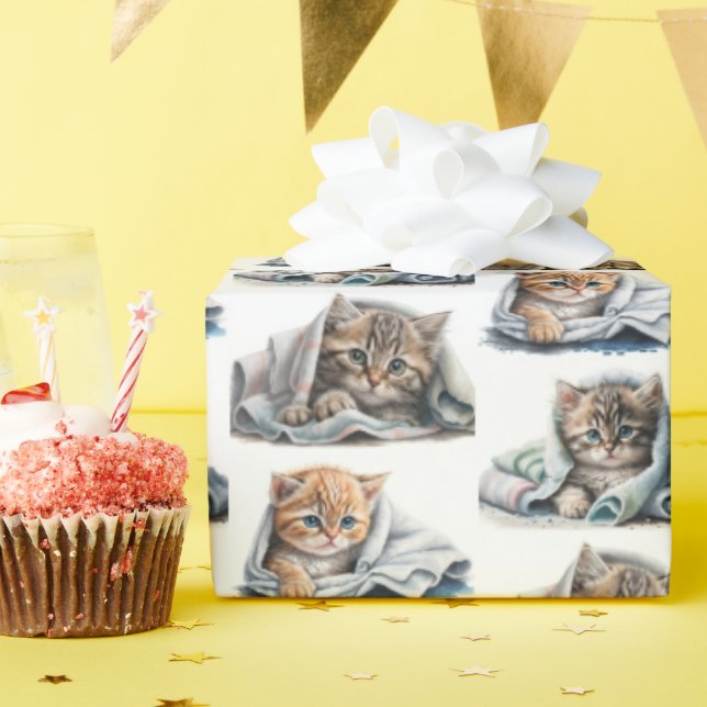 Watercolor Kittens In Blankets Wrapping Paper (Birthday Party)