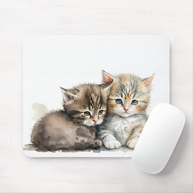 Watercolor Kittens Mouse Mat (With Mouse)