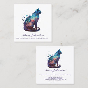 Watercolor Kitty Blue Purple Square Business Card