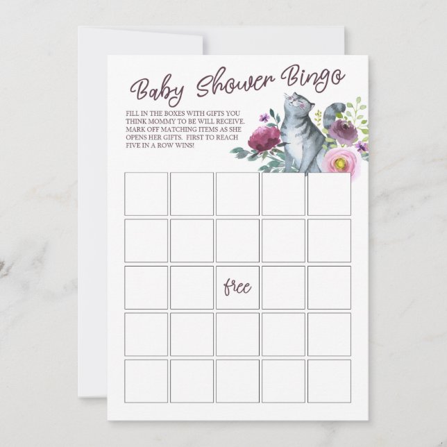 Watercolor Kitty Cat Baby Shower Bingo Game Invitation (Front)
