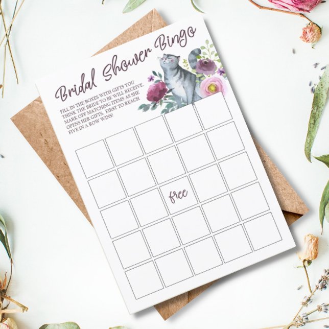 Watercolor Kitty Cat Bridal Shower Bingo Game Invitation (Creator Uploaded)