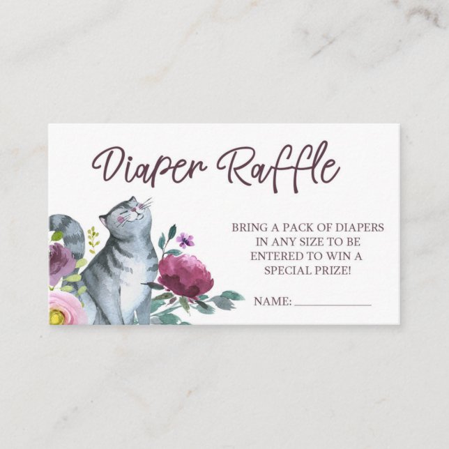 Watercolor Kitty Cat Diaper Raffle Enclosure Card (Front)