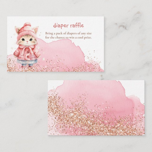 Watercolor Kitty Cat Winter Coat Diaper Raffle Enclosure Card (Front/Back)