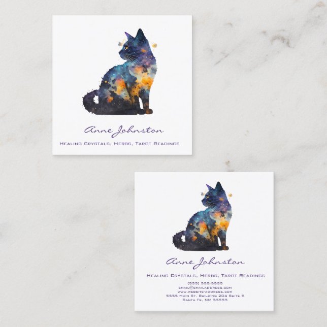 Watercolor Kitty Square Business Card (Front/Back)