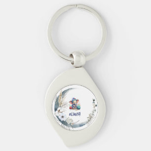 Watercolor knitting elephant key ring