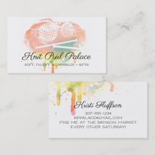 Watercolor knitting needles yarn business card
