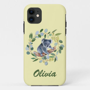 Watercolor Koala and Eucalyptus Wreath iPhone 11 Case
