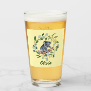 Watercolor Koala and Eucalyptus Wreath Glass