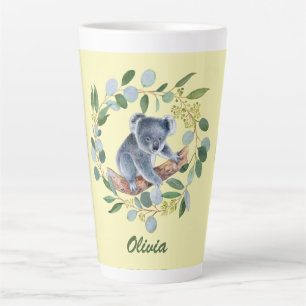 Watercolor Koala and Eucalyptus Wreath   Latte Mug