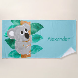 Watercolor Koala Bear Kids Personalised Cute Beach Towel