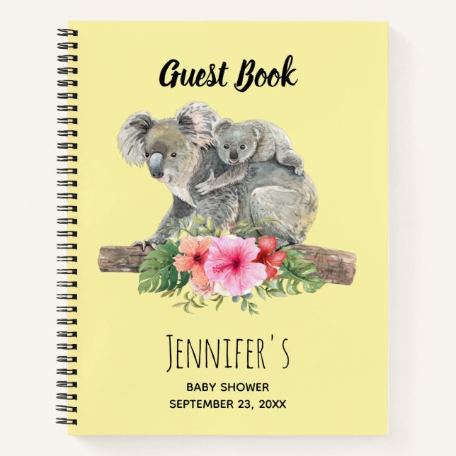 Watercolor Koala Bears Cute Baby Shower Guest Book (Front)