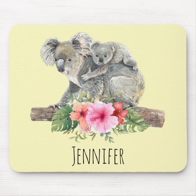 Watercolor Koala Bears Cute Mom & Baby Mouse Mat (Front)