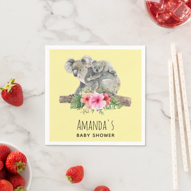 Watercolor Koala Bears Cute Mum & Baby Baby Shower Napkin (Insitu)