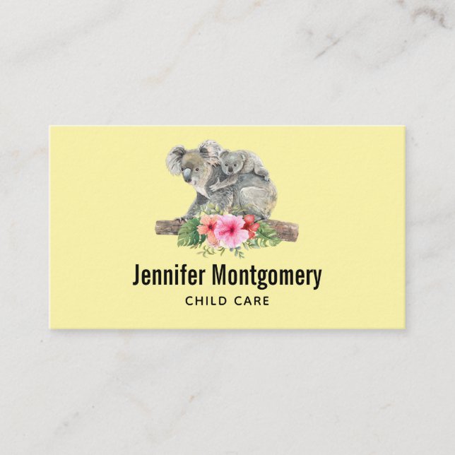 Watercolor Koala Bears Cute Mum & Baby Business Card (Front)