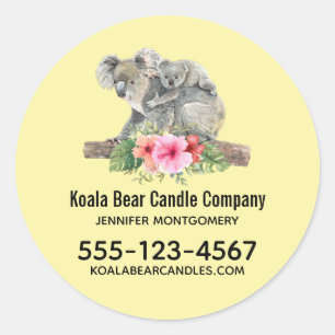 Watercolor Koala Bears Cute Mum & Baby Business Classic Round Sticker
