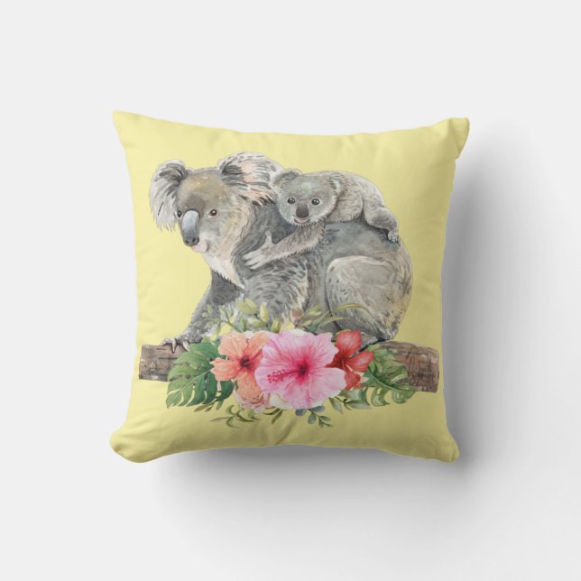 Watercolor Koala Bears Cute Mum & Baby Cushion (Front)