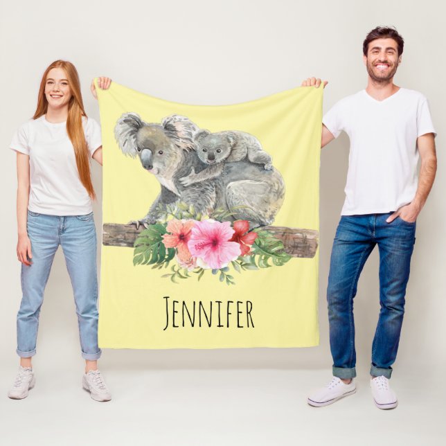 Watercolor Koala Bears Cute Mum & Baby Fleece Blanket (In Situ)