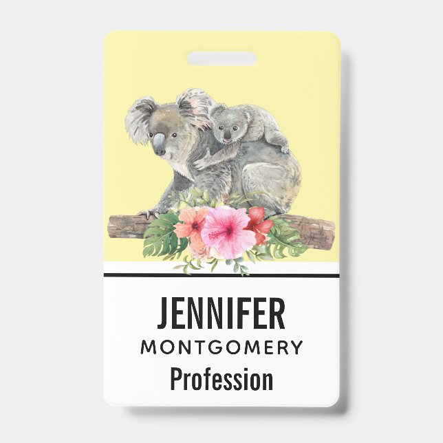 Watercolor Koala Bears Cute Mum & Baby ID Badge (Front)