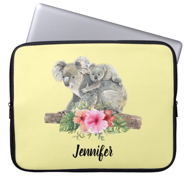 Watercolor Koala Bears Cute Mum & Baby Laptop Sleeve (Front)