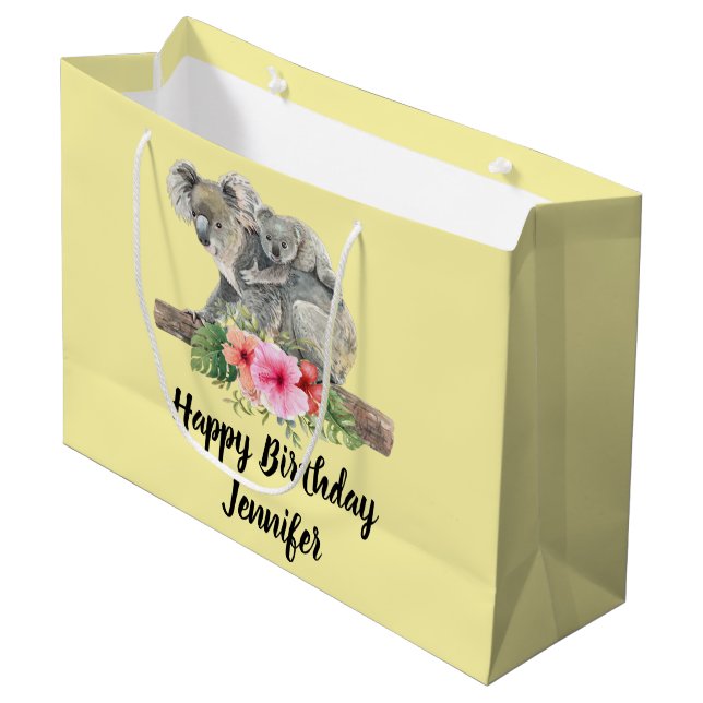 Watercolor Koala Bears Cute Mum & Baby Large Gift Bag (Front Angled)