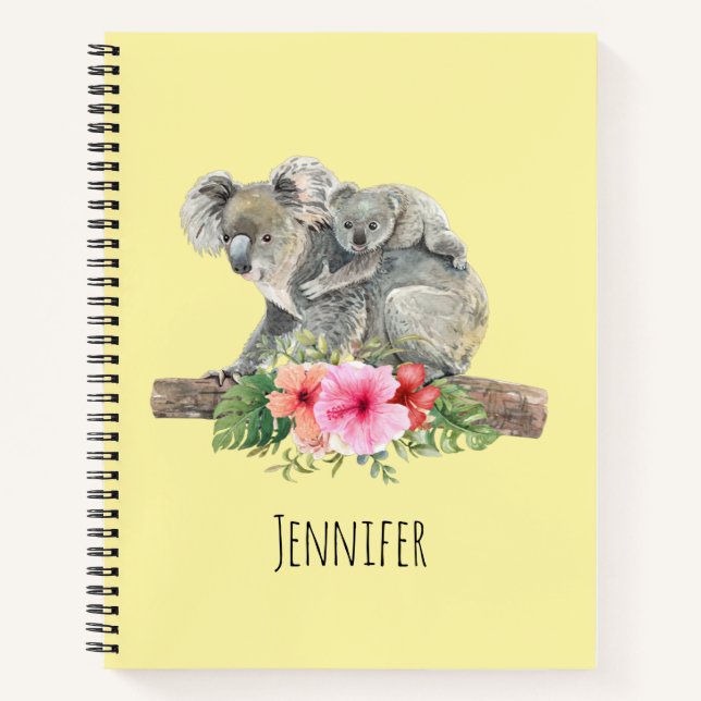 Watercolor Koala Bears Cute Mum & Baby Notebook (Front)