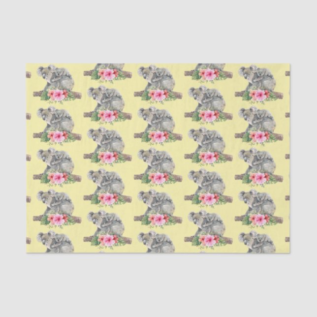 Watercolor Koala Bears Cute Mum & Baby Pattern Tissue Paper (Front)