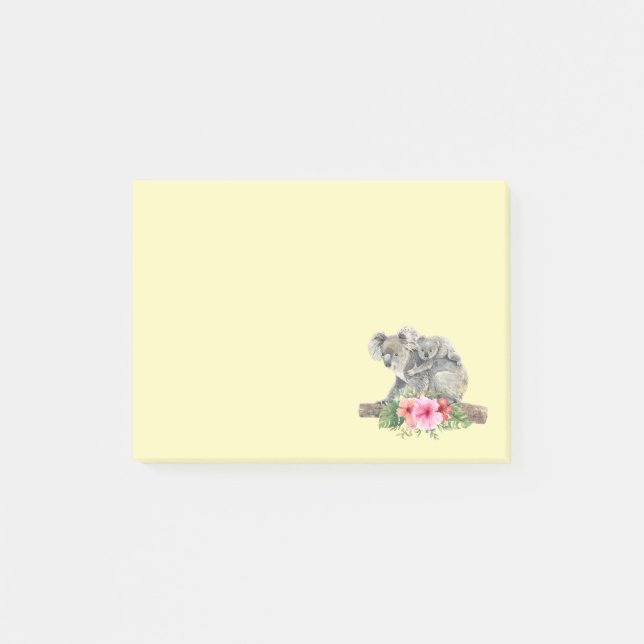 Watercolor Koala Bears Cute Mum & Baby Post-it Notes (Front)