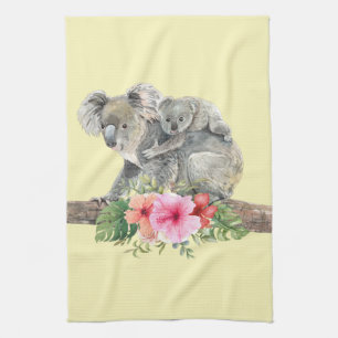 Watercolor Koala Bears Cute Mum & Baby Tea Towel