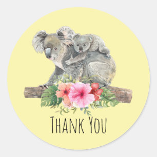 Watercolor Koala Bears Cute Mum & Baby Thank You Classic Round Sticker