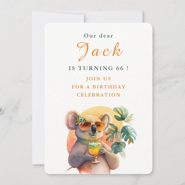 Watercolor Koala - Birthday Invitation Card (Front)
