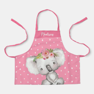 Watercolor Koala Pink Floral Personalised Kids Apron