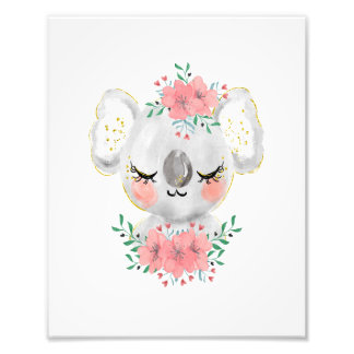 Watercolor Koala with Florals Photo Print